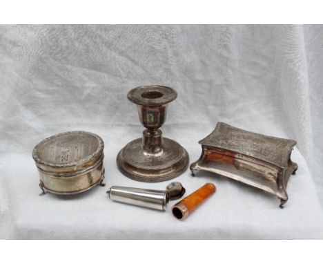 A late Victorian silver cigar holder case, Chester, 1899, together with a 9ct gold and amber cigar holder, two silver jewelle