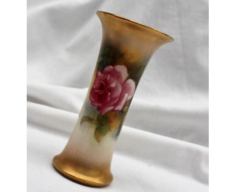 A Royal worcester porcelain flared vase, painted with roses to an ivory ground, signed M Hunt, puce mark, G 923, 11.5cm high 