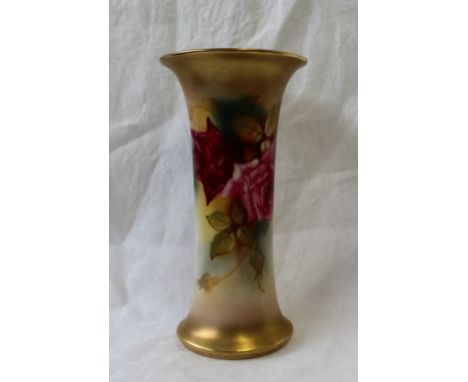A Royal Worcester vase of flared form, shape No. G923, painted and gilt with roses and foliage, date code for 1941, 19.5 cms 