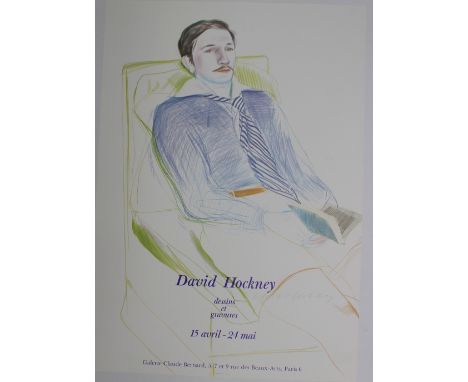 After David Hockney, (Born 1937) "Dessins et Gravures" A poster for Galerie Claude Bernard Signed in pencil 64 x 45cm