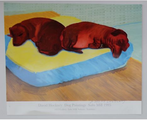 After David Hockney, (Born 1937) "Dog painting 38, 1995" A Poster for 1853 Gallery, Salt Mills, Saltaire, Yorkshire Signed in