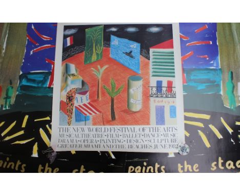 After David Hockney, (Born 1937) "The Garden with Singers, 1980" A Poster for the Hayward Gallery 142.5 x 101.5cm (Two copies