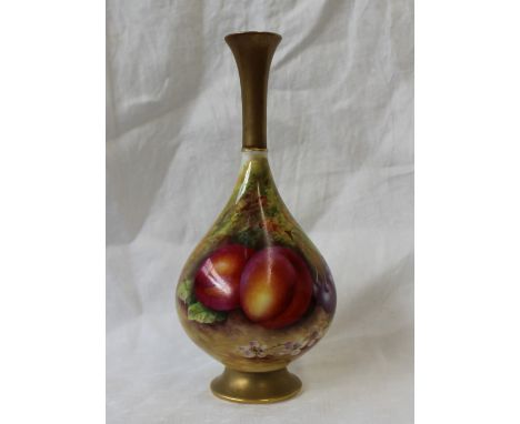 A Royal Worcester porcelain baluster vase painted with peaches and cherries to an ivory ground, signed E Townsend, shape no. 