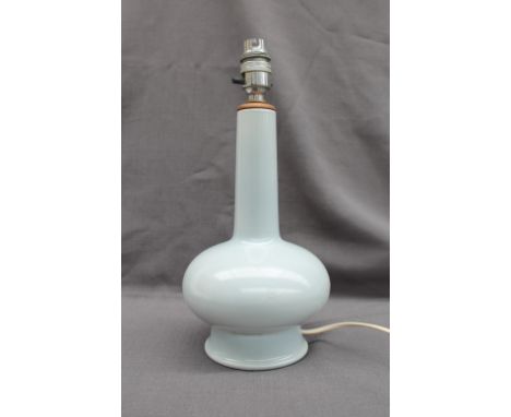 Keith Murray for Wedgwood - a baluster table lamp in a pale blue glaze, 25cm high  CONDITION REPORT: Crazed throughout, some 