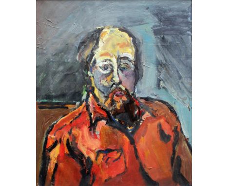 Peter PrendergastSelf portrait in red Oil on paperLabel verso48 x 40.5cmMostyn Art Gallery and Albany labels verso