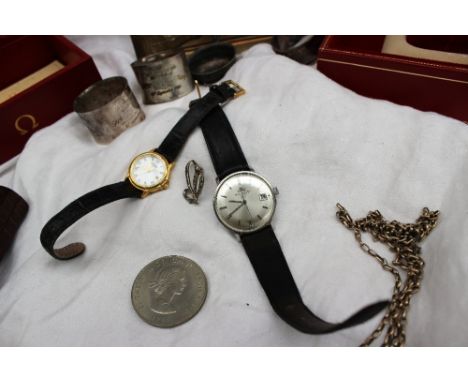 A Jaeger Le Coultre Gentleman's wristwatch, with a silvered dial, batons and date, on a leather strap, together with three bo