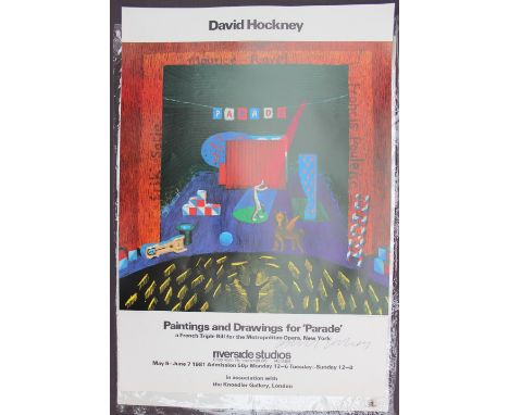 After David Hockney, (Born 1937) "The set for Parade, 1980" A poster for Riverside Studios Signed in pen 99 x 68.5cm CONDITIO