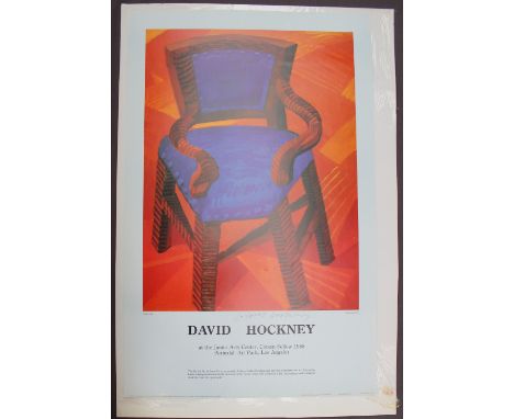 After David Hockney, (Born 1937) "The Chair, 1985" A poster for the Junior Arts Centre Signed in pen 99 x 63.5cm CONDITION RE