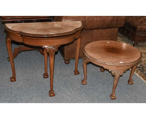 A Charles Walker &amp; Sons Ltd, Harrogate, Reproduction Walnut Fold-over Card Table, raised on ball and claw feet (a.f), 91c