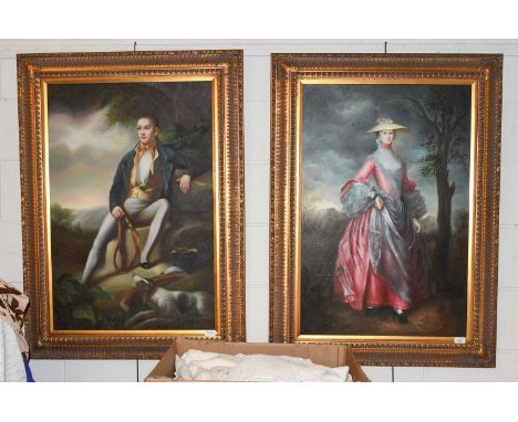 D* Epple (20th Century)Elegant Gentleman at rest with gun dogElegant lady in pink dressSigned oil on board, 90cm by 60cm toge