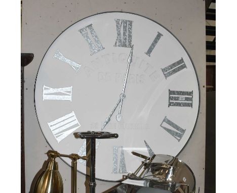 A Novelty Oversized Reproduction Wall Clock, 107cm dia., an anglepoise lamp with brushed brass finish, a reproduction spotlig