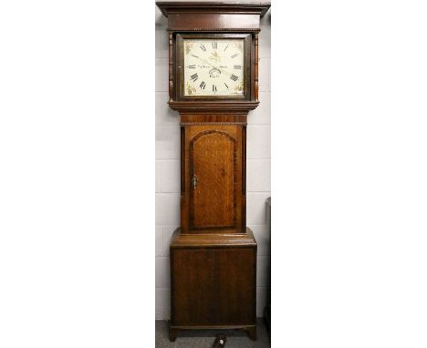 An Oak and Mahogany Thirty-Hour Longcase Clock, circa 1830, signed William Buck, Gayle, flat top pediment, inlaid mahogany cr