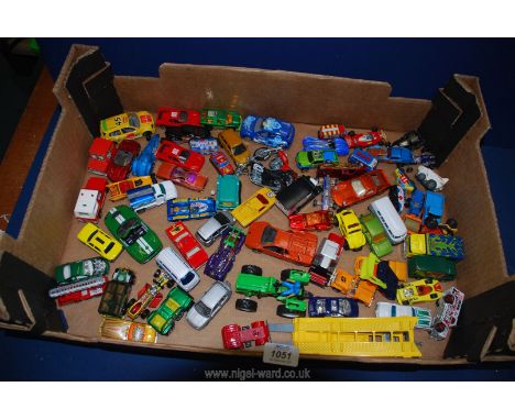 A quantity of model vehicles including Burago Renault Clio, Trophy, Matchbox Lamborghini, Miura, Mercury, SIKU car transporte