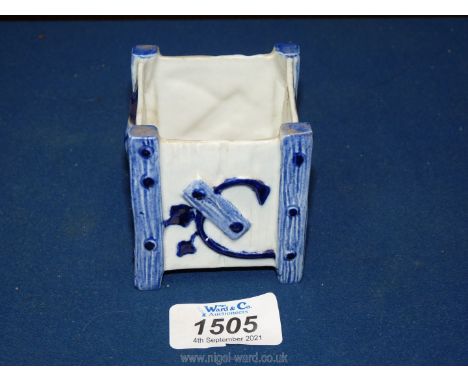 A small Royal Worcester square posy Vase in blue and white, with blue mark to base