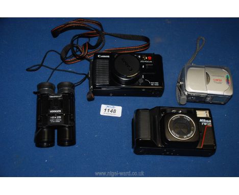 A small quantity of Cameras to include a Canon AF35M film camera with 38 mm Canon lens f/1:2.8, a Nikon L35TW Point &amp; Sho