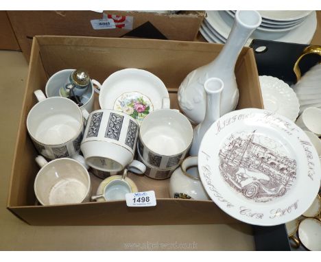 A small quantity of china including two Alcobaca graduated bud vases, six Midwinter cups, Royal Bayreugh tig posy vase, etc.