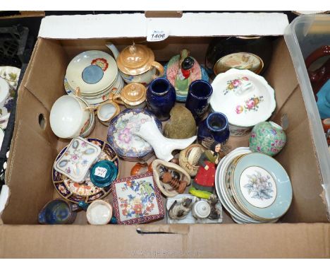 A quantity of trinket dishes, Royal Crown Derby saucers. lidded pots, oriental tea service etc.