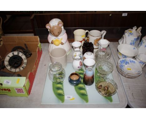 A quantity of vases to include Spode, Royal Doulton, Royal Crown Derby, biscuit jar in the form of a mouse