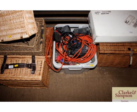 A box of various hand tools to include an electric sander