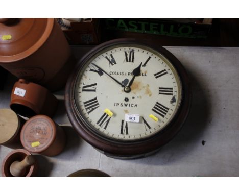 A Collins &amp; Russel of Ipswich school clock with fusee movement