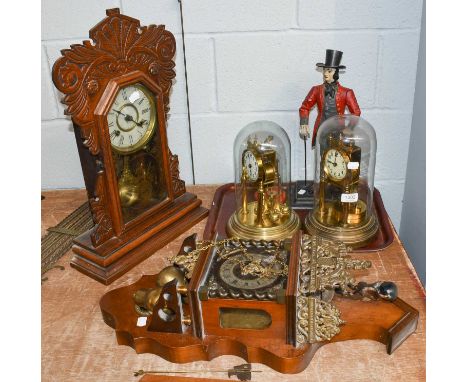 Dutch 20th century wall clock, an American mantel clock, three anniversary domed timepieces and figural clock seller