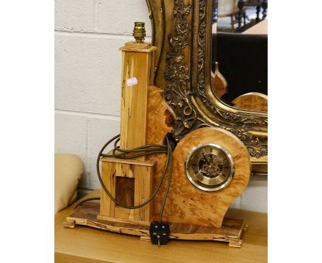 A bespoke made table lamp clock, together with a similar table lamp centred by an amethyst geode (2)