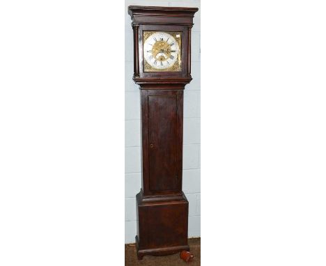 A pine thirty hour longcase clock, 11" square brass dial signed T. Travis, 18th century, later caseCondition report: With pen