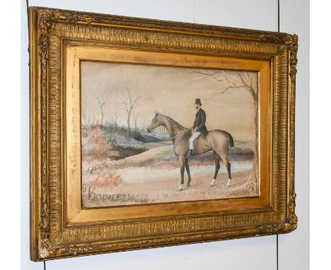 Shell Beale (19th century)Portrait of a gentleman on his bay horseSigned, watercolour, together with a colour reproduction of