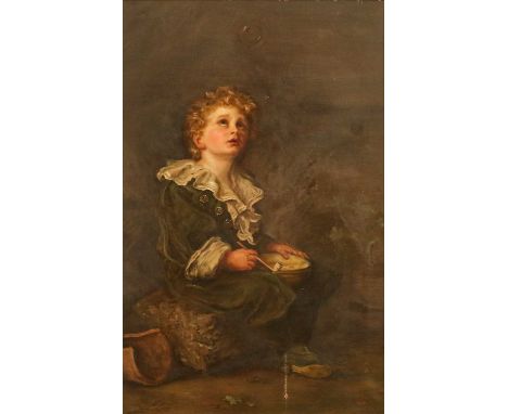 British School (19th Century)Portrait of a child seated on a log holding a pipe Oil on canvas, 75cm by 49.5cm; and a late 19t