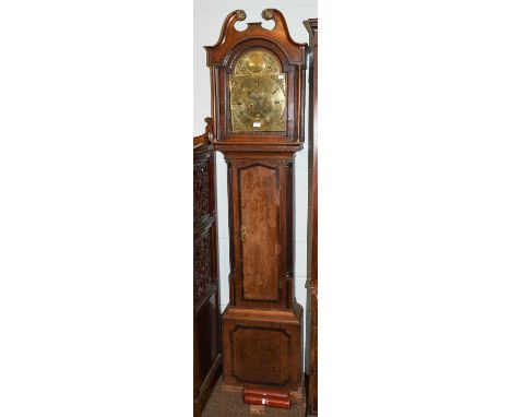 An oak eight day longcase clock, 12" arched brass dial signed Andw Thomson, Douglass, 18th century, later caseCondition repor