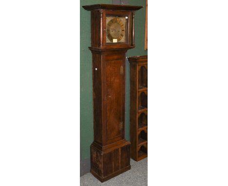 Oak eight day longcase clock, 10" square brass dial with chapter ring bearing a later inscription R. Sharrat, Wem (later dial