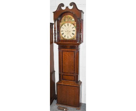 Oak and mahogany eight day longcase clock, early 19th century, 14" arched painted dial signed Henry Graham CockermouthConditi