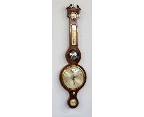 A mahogany wheel barometer, signed H. Cattanio &amp; Co. York, circa 1830, case with hydrometer, thermometer box, convex mirr