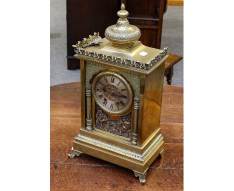 A brass striking mantle clock, circa 1890, height 49cm 