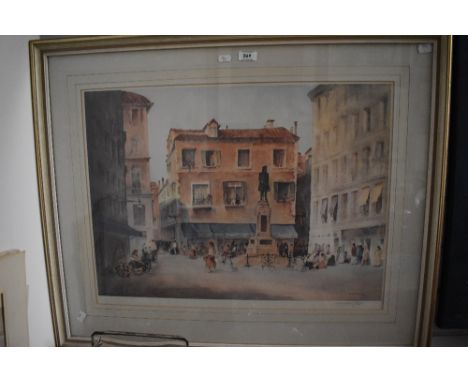 A.W. Brown (19th/20th Century), coloured print, A Venetian piazza scene, signed in pencil to the lower right, with blind stam