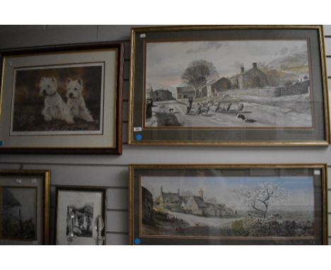 Three framed and glazed prints, two farm yard scenes, after Alan Ingham and  a signed print 'Forever Friends' after Debbie Gi