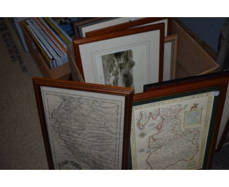After John Garnons Williams (20th Century), coloured print, 'Domesday England 1086 - Lancashire', framed, and an assorted col