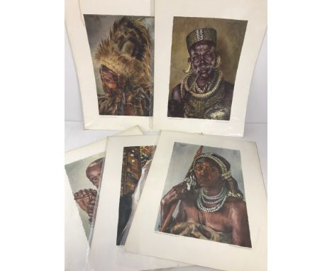 A collection of coloured prints from original paintings by Joy Adamson of African tribes people. Copyright vested in Museums 
