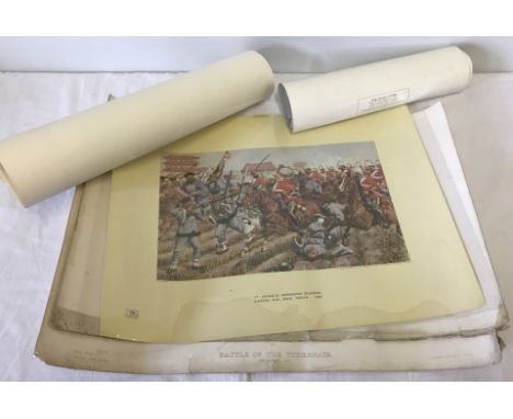 A collection of military related coloured prints. To include Nelson, Battle of the Tchernaya and Cruise of the U-53. 