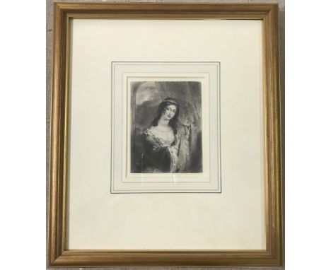 Watercolour & pencil sketch of a lady c1840's. Unsigned. Framed & glazed. 11 x 19cm