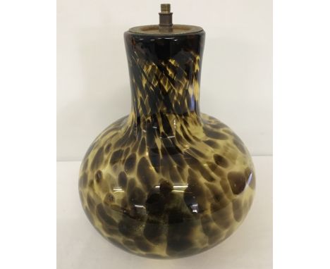 An Art glass bulbous shaped lamp base of mottled brown effect glass.  Approx. 30cm tall.