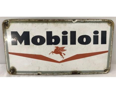 A small vintage enamel Mobil oil sign.  12.5cm x 24.5 cm.
