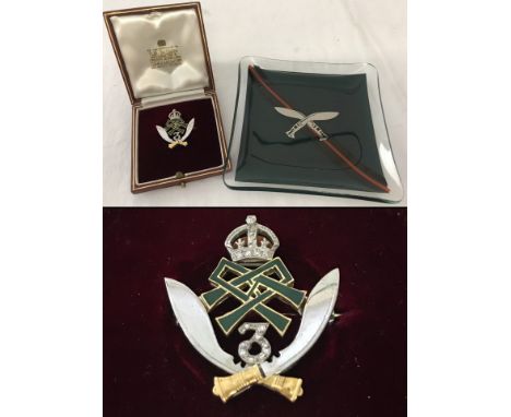 A Garrard & Co. diamond, 9ct white & yellow gold enamel sweetheart brooch. Gurkha rifles 3rd Battalion (Prince Harry's regime