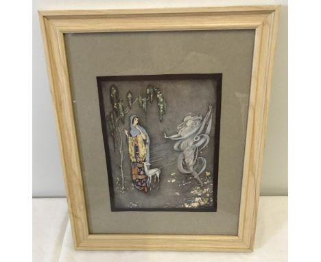 A Jenni Harbour print, "White Fawn". From the 1921 book "My Favourite book of Fairy Tales". Framed and glazed. 