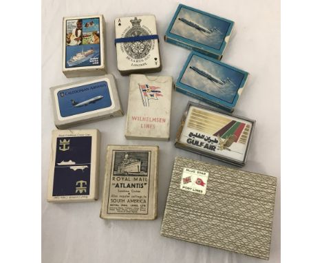 A quantity of advertising packs of playing cards from airlines and shipping companies. To include Caledonian Airways, Gulf Ai