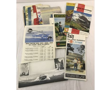 A collection of 1950's/60's Swiss travel leaflets. Together with 1960's Venice-Trieste Hydrofoil service leaflet with black a