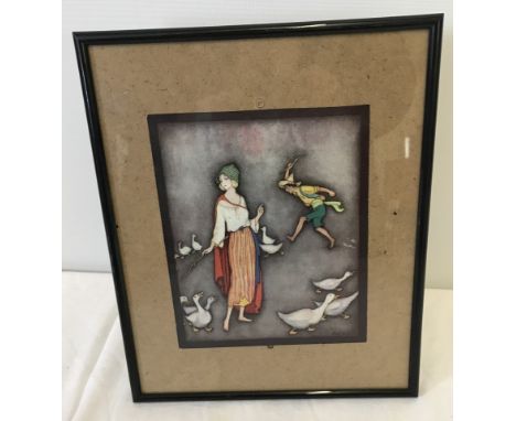 A Jenni Harbour print, "Goose Girl". From the 1921 book "My Favourite book of Fairy Tales". Framed and glazed. 