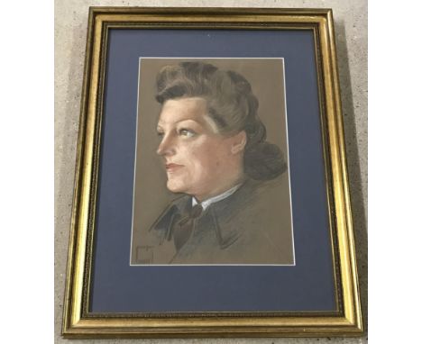 Houston Russel - pastel. Portrait of Iris Maud Roythorne (nee Morter) b. 1906 Swardeston Norfolk Possibly in military uniform