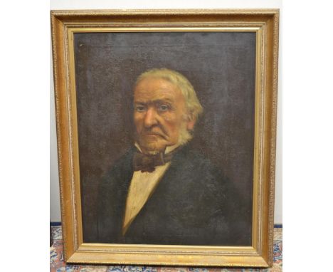 Forrester (British C19th); Portrait of a gentleman, head and shoulder in bow tie, oil on canvas, indistinctly signed and date