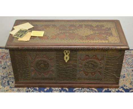 Moloo Brothers &amp; Co. Ltd - C20th hardwood rectangular 'Zanzibar' chest or blanket box, typically decorated with brass stu
